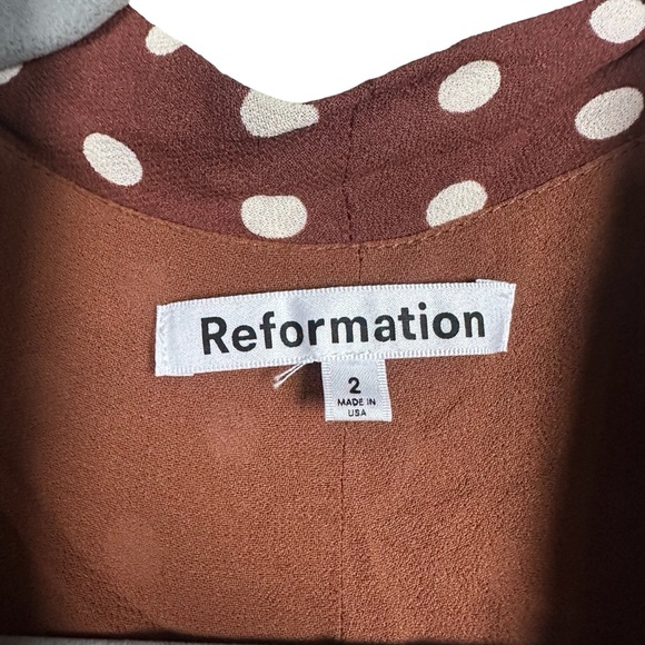 Reformation Reeds Au Lait Brown Polka Dot Midi Dress - Picture 8 of 9